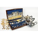 Silver-plated items and other white metal items including various tea and coffee pots, a cased