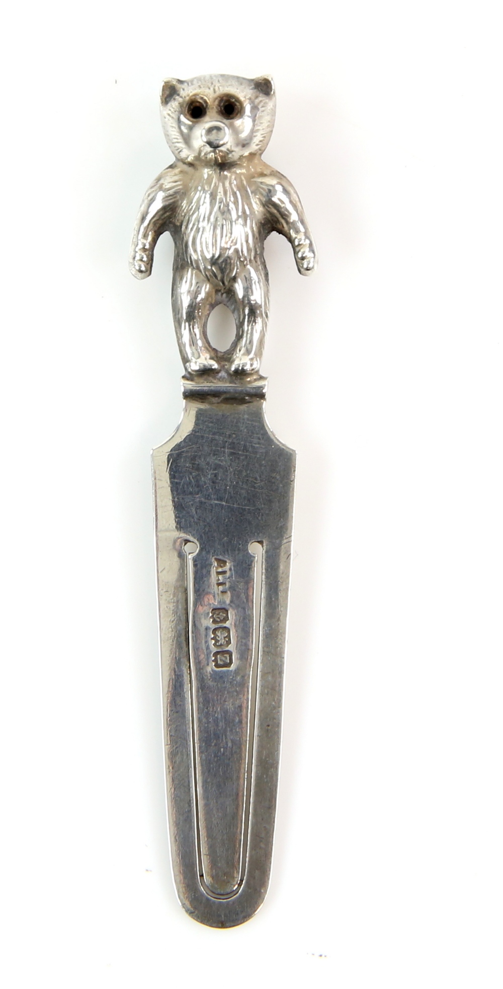 Silver novelty bear mounted bookmark with garnet coloured eyes, Birmingham 1924