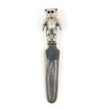 Silver novelty bear mounted bookmark with garnet coloured eyes, Birmingham 1924