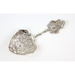 Victorian silver pierced Bon Bon spoon with foliate and cherub design by J B Birmingham 1891