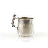 Silver cup with handle in the from of a dog by S and M, Birmingham 1937