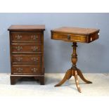 Mahogany chest of four drawers of small proportion, side table and three bedroom mirrors