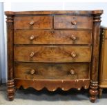 19th century mahogany bow fronted chest of two short over three long graduated drawers, shaped