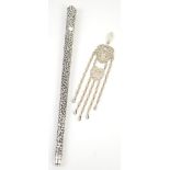 Indian silver parasol handle, 47 cm long, together with a silver Chatelaine, 25 cm long, (2)