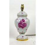 Herend porcelain table lamp decorated with puce flowers
