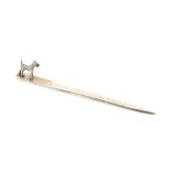 Desk top silver letter opener with terrier dog mount, London 1934