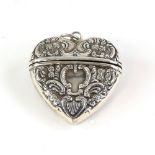 Silver heart-shaped pendant case, with hinged cover