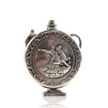 Russian silver flash form scent/perfume holder with embossed scene of a man on horseback