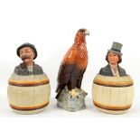 Two Johann Maresch barrel series tobacco jars, one a man in Austrian costume with pipe, the other