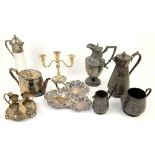 Quantity of silver plate, some pewter and a small quantity of silver, including a claret jug, lion-