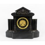 Black slate and marble mantel clock with twin train movement,