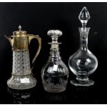 Silver mounted claret jug London 1900, and four decanters