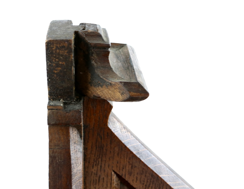 Oak Gothic Revival wall shelf with carved flower heads, 39 x 36 cm . Two side sections missing on - Image 5 of 5