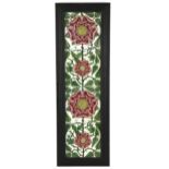 William de Morgan four Tudor Rose tiles framed as one with continuous design of flower heads and