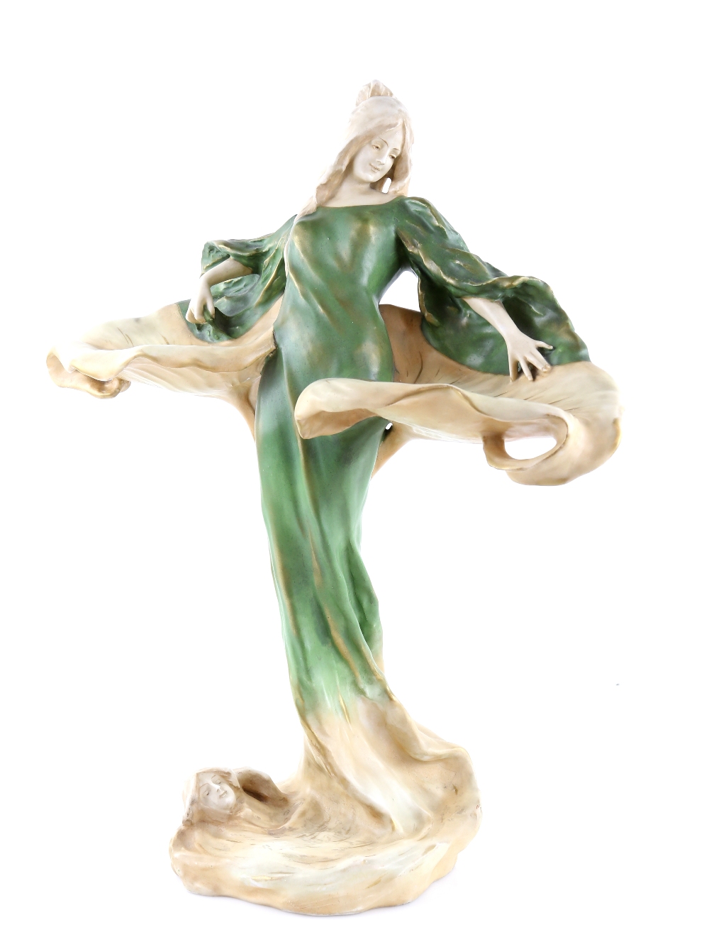 Amphora Austria, Art Nouveau table centrepiece circa 1900 in the form of a long-haired maiden in