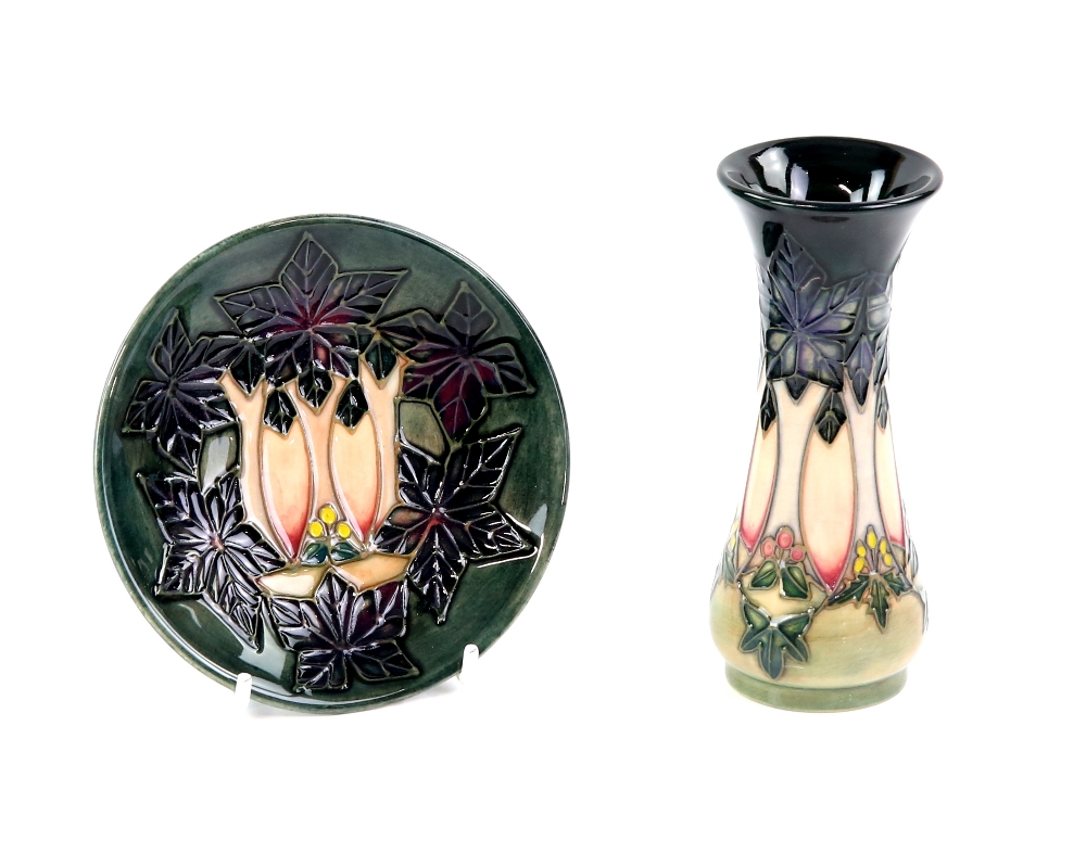 Moorcroft 'Cluny' pattern vase of tapering form, designed by Sally Tuffin, decorated with tube lined