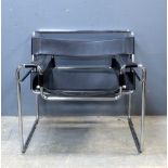 After Marcel Breuer, chrome and leather Wassily chair .