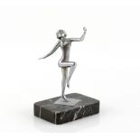 Art Deco chromium plated figure of a dancer on marble stand, 17 cm .