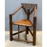 Antique English Arts & Crafts Turner's Corner Chair, Circa 1900 label for by J B Cheney