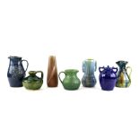 Group of Art pottery including a green Compton pottery jug, another by Govancroft Glasgow and five