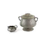 Orivit a pewter punch bowl with Secessionist decoration, and a Tudric pewter cream jug, numbered