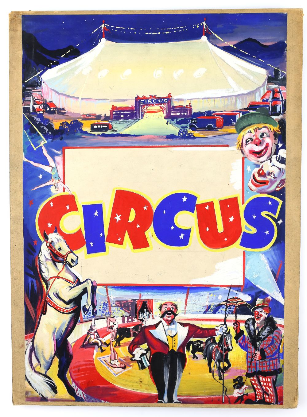 Circus Artwork - Big top, ring master, clowns and horses, original hand painted poster artwork, on