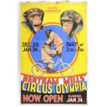 Bertram Mills Circus at Olympia - 'Kling's Chimpanzees, first time in England', original hand