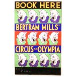 Bertram Mills Circus at Olympia - 'Book Here', featuring three rows of clowns, original hand painted