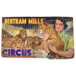 Bertram Mills Circus and Menagerie - Female keeper with lions, original hand painted poster artwork,