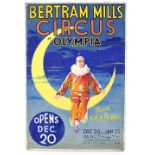 Bertram Mills Circus at Olympia - Rosello The Man in the Moon, original hand painted poster artwork,