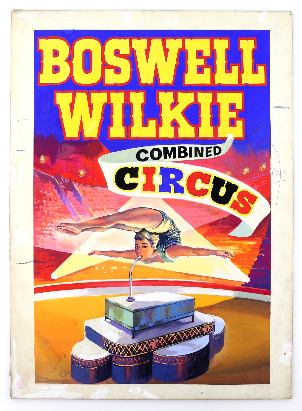 Boswell Wilkie Combined Circus - depicting a female acrobat, original hand painted poster artwork,