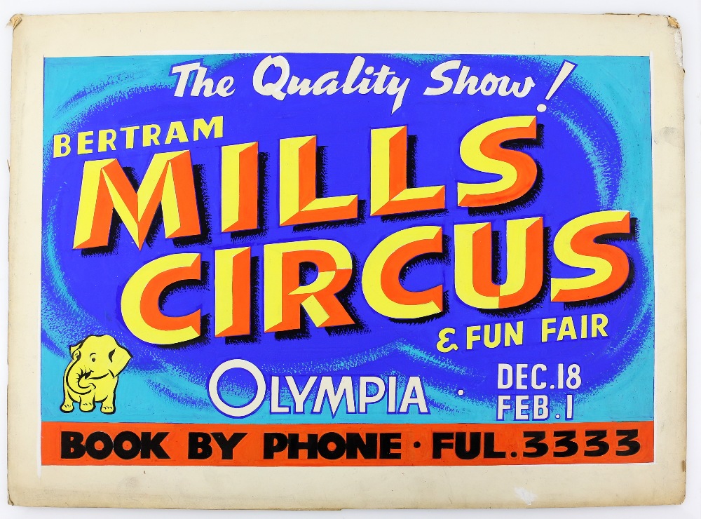 Bertram Mills Circus, The Quality Show, original hand painted poster artwork, on board, 30 x 50