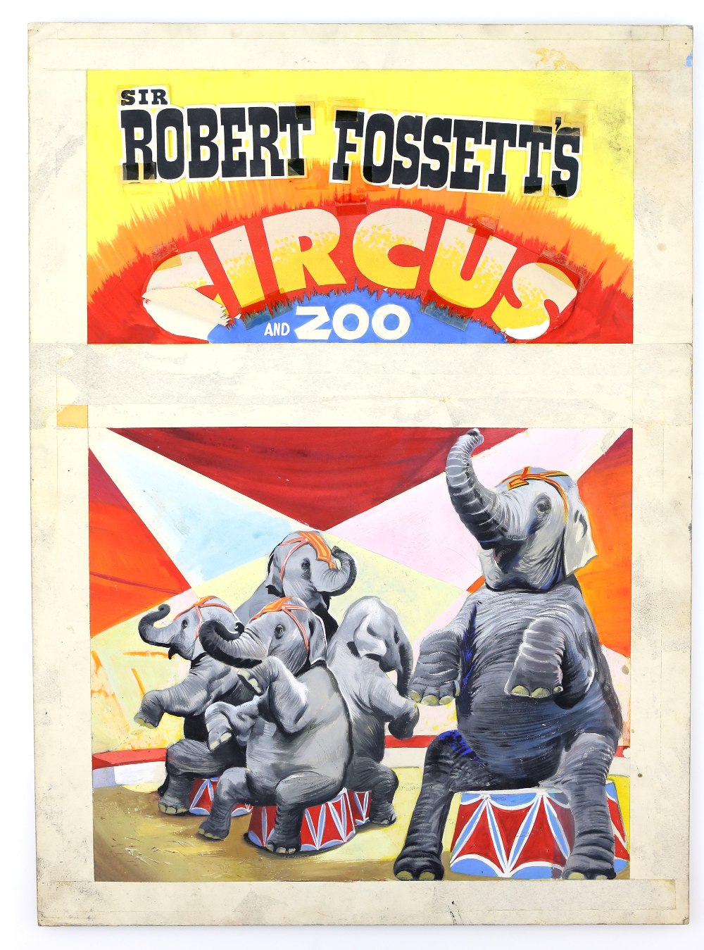 Sir Robertt Fossett's Circus and Zoo - Elephants, original hand painted poster artwork, on board, 50