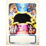 Circus artwork including horses, clowns, dogs, lion and elephant, original hand painted poster