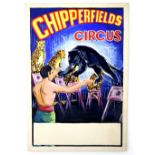 Chipperfields Circus - Trainer with big wild cats, original hand painted poster artwork, on board,