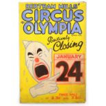 Bertram Mills' Circus at Olympia - 'Positively Closing January 24', featuring a crying clown,