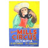 Bertram Mills Circus and Fun Fair, Olympia, Chimp on the phone, (1952), original hand painted poster