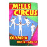 Bertram Mills Circus and Fun Fair, Olympia, with five acrobats, original hand painted poster