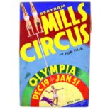 Bertram Mills Circus and Fun Fair at Olympia, featuring acrobats, original hand painted poster