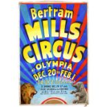 Bertram Mills Circus at Olympia, with a lion and an elephant, original hand painted poster
