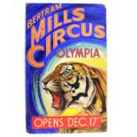 Bertram Mills Circus, Olympia - Depicting a roaring tiger, original hand painted poster artwork,