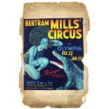 See image for damage. Bertram Mills Circus - Original hand painted poster artwork for the show at