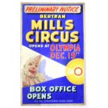 Bertram Mills Circus, Olympia - Preliminary Notice, original hand painted poster artwork, on