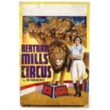 Bertram Mills Circus and Menagerie - Female lion tamer with lions, original hand painted poster