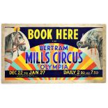 Bertram Mills Circus, Olympia - 'Book Here', featuring a horse and an elephant, original hand