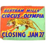 Bertram Mills Circus at Olympia - 'Closing Jan 27' showing a tiger, original hand painted poster