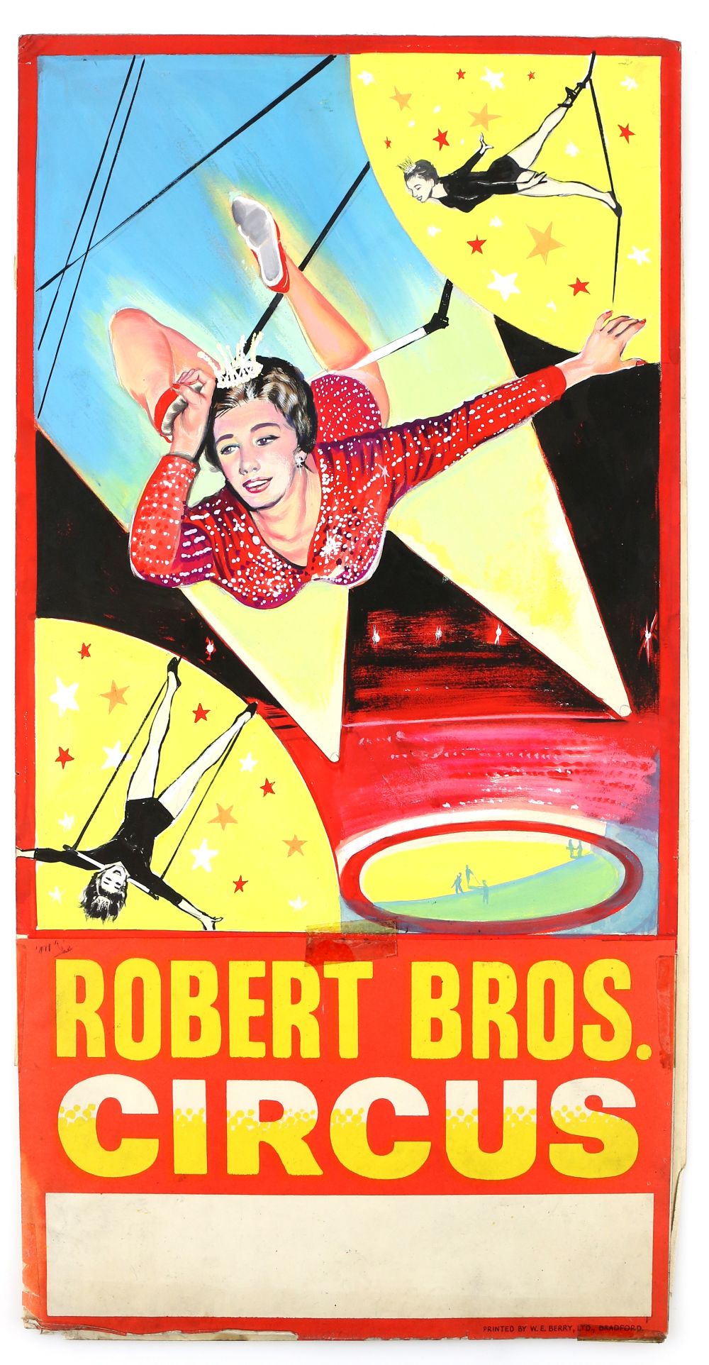 Roberts Bros. Circus - Featuring a trapeze artist, original hand painted poster artwork, on board,