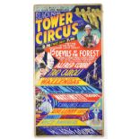 Blackpool Tower Circus - Acrobats, list of acts and clowns, (1939), original hand painted poster