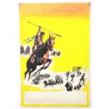 Circus poster artwork, Native American Indians, US cavalry and steam train, original hand painted