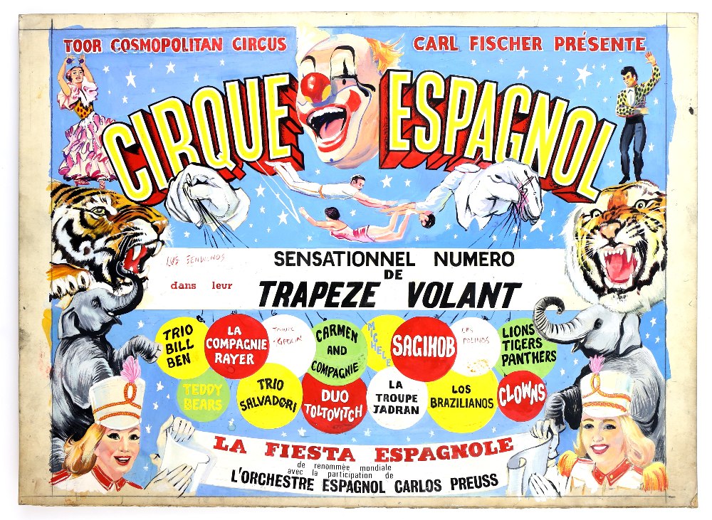 Cirque Espagnol - Original hand painted poster artwork, on board, 37.5 x 49.5 cm. Provenance: From